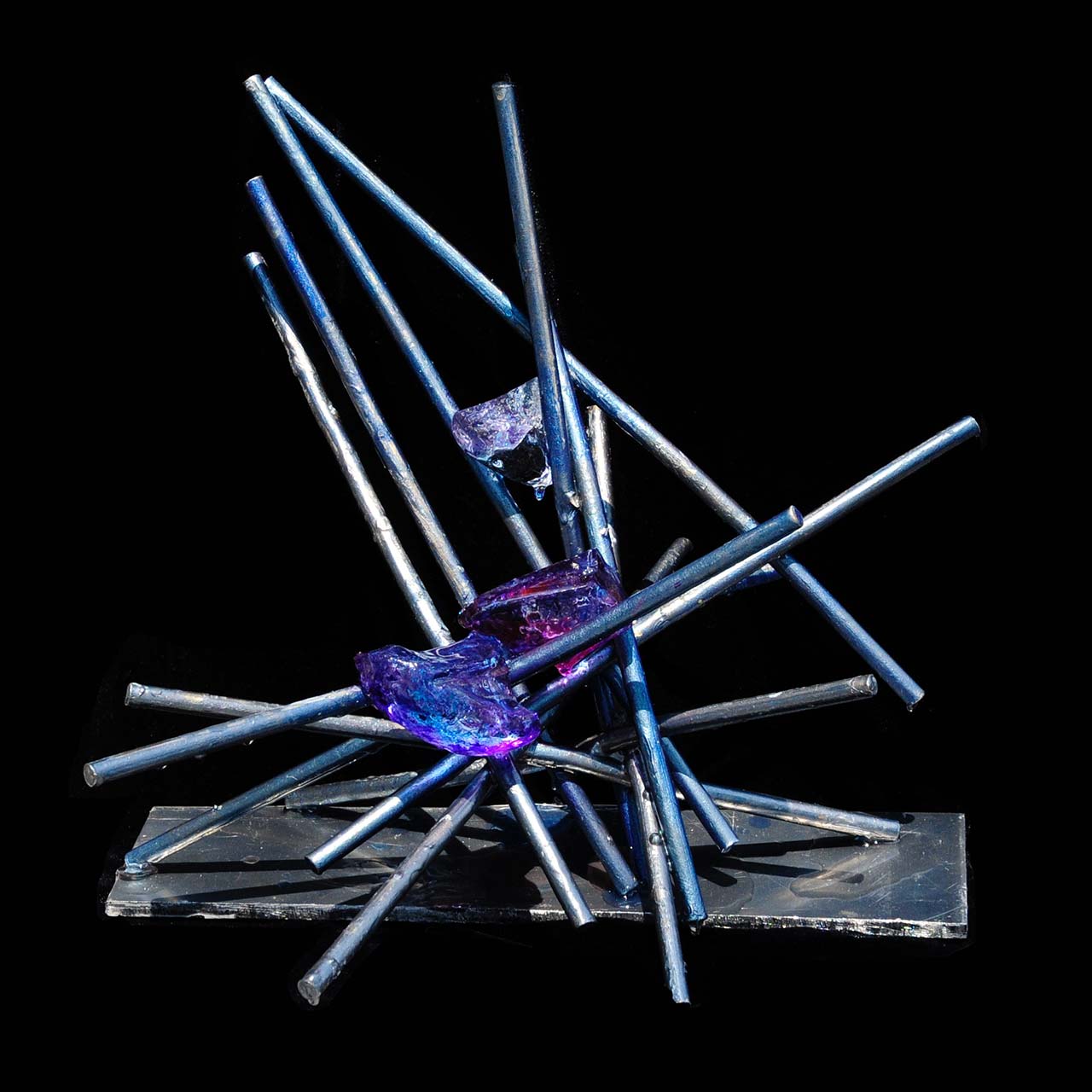 metal rods and dyed resin abstract sculpture