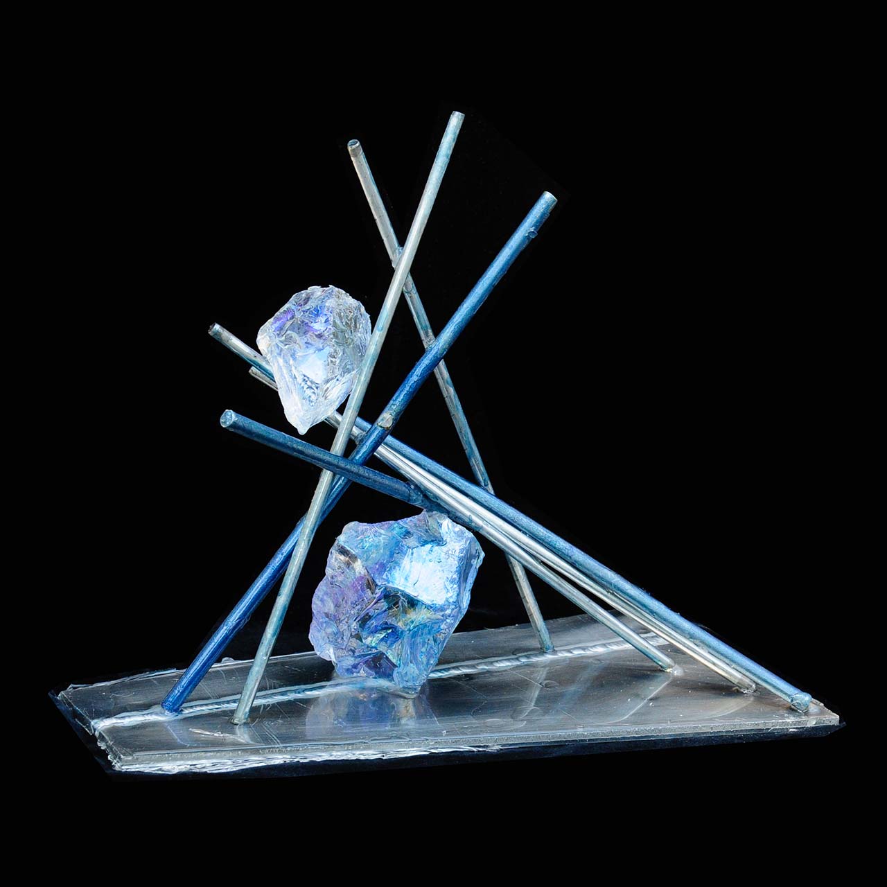 metal rods and dyed resin abstract sculpture