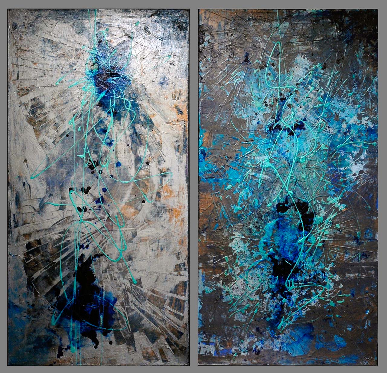 Diptych mixed media paintings