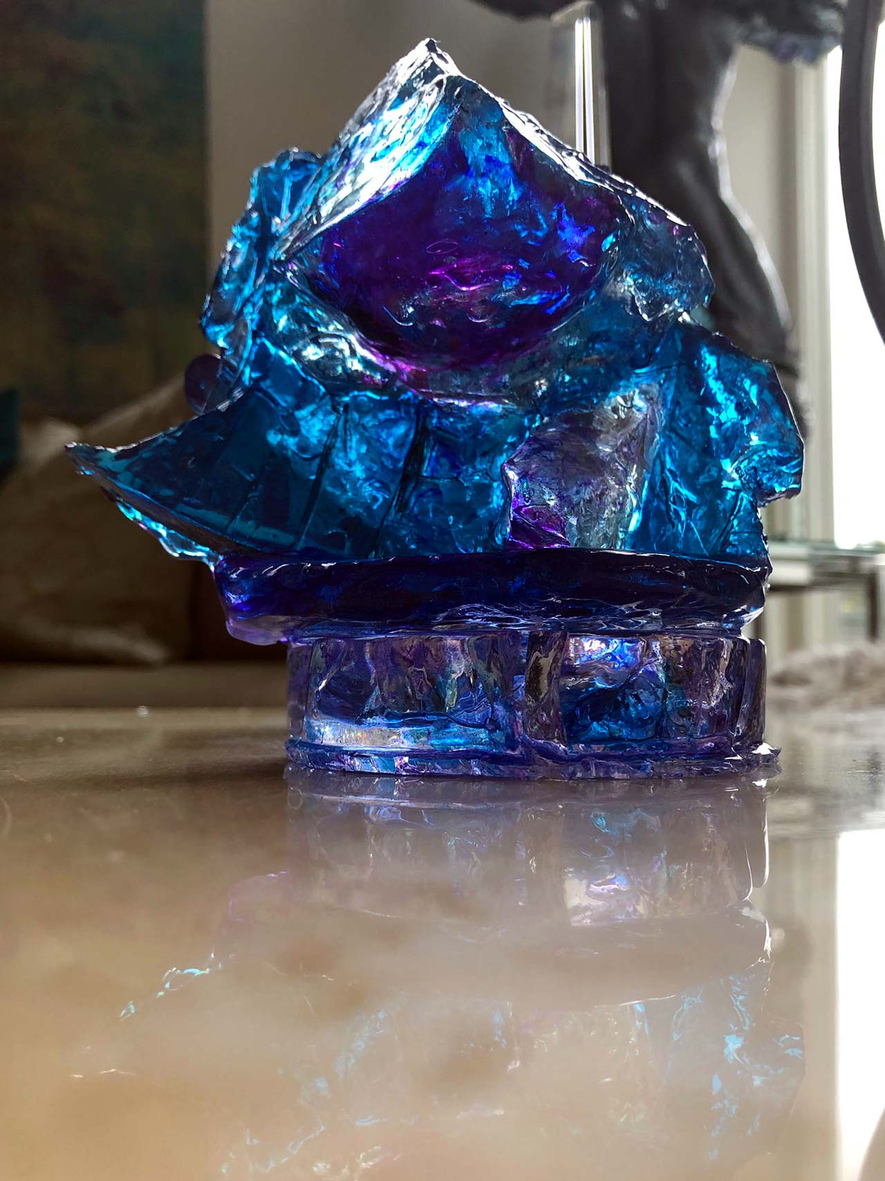 Resin crystal sculpture blue purple magenta