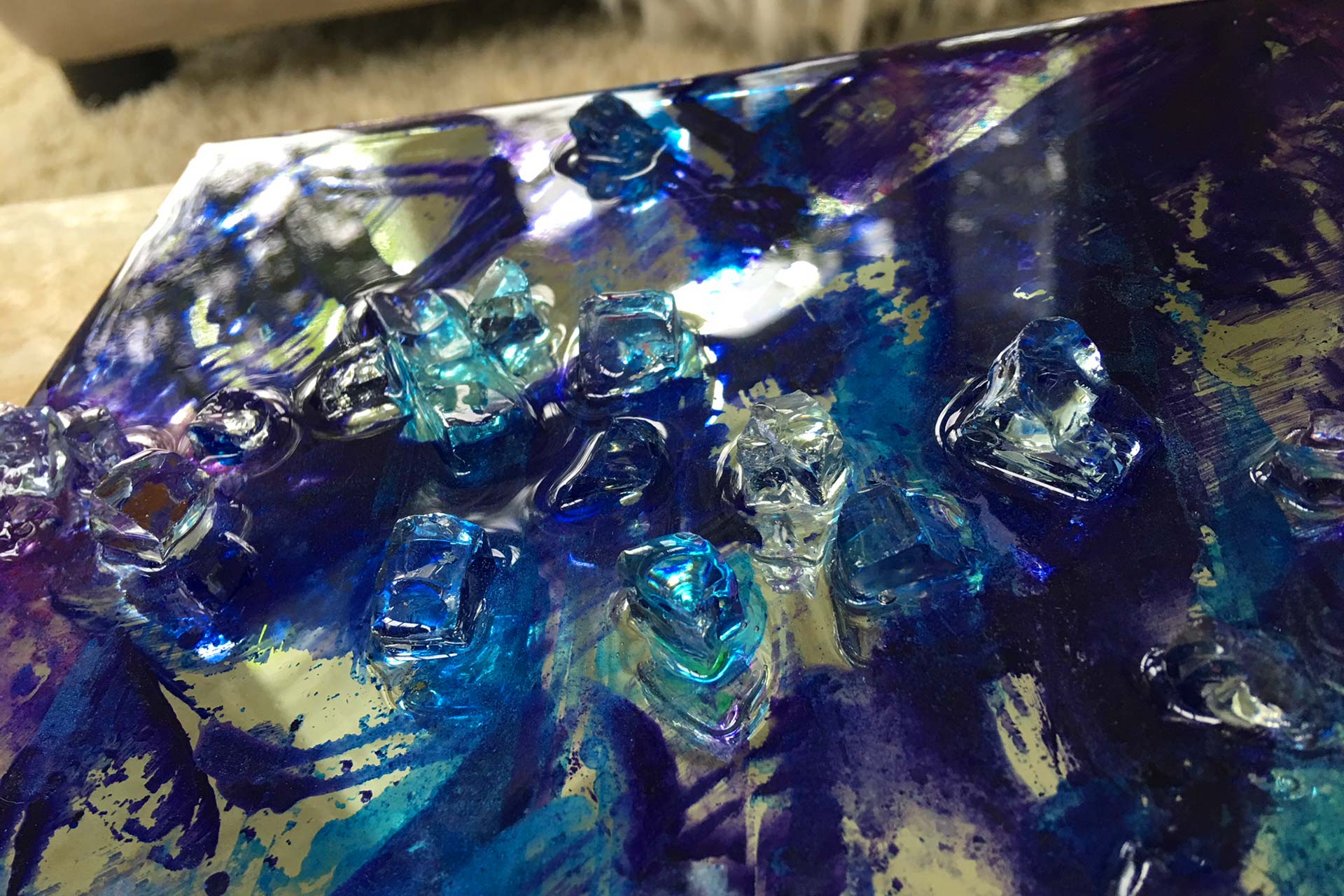 resin and glass on mirror detail