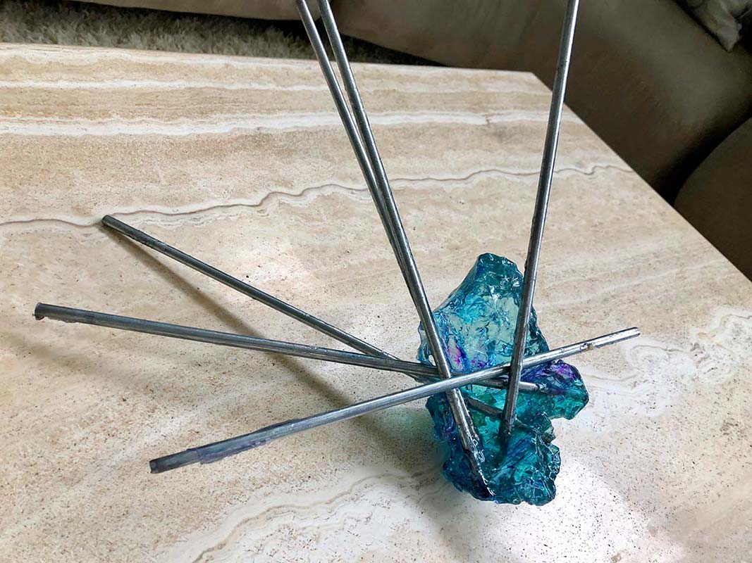 Metal rods and dyed resin abstract sculpture